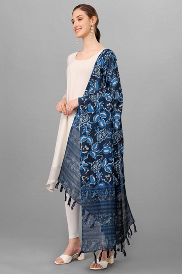 Blue Color Ethnic Ajrakh Digital Print Zari Silk Dupatta